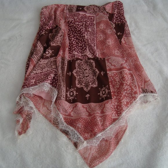 Speechless Handkerchief Skirt Lace Hem Elastic Pull On Waist Pink Brown sz M - Picture 1 of 7